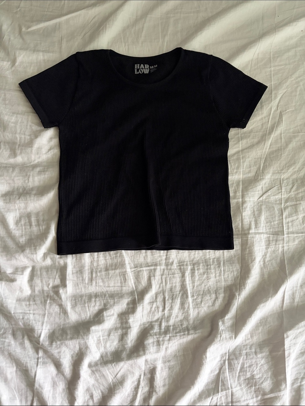 Harlow Black Ribbed Crewneck Short Sleeve Tee